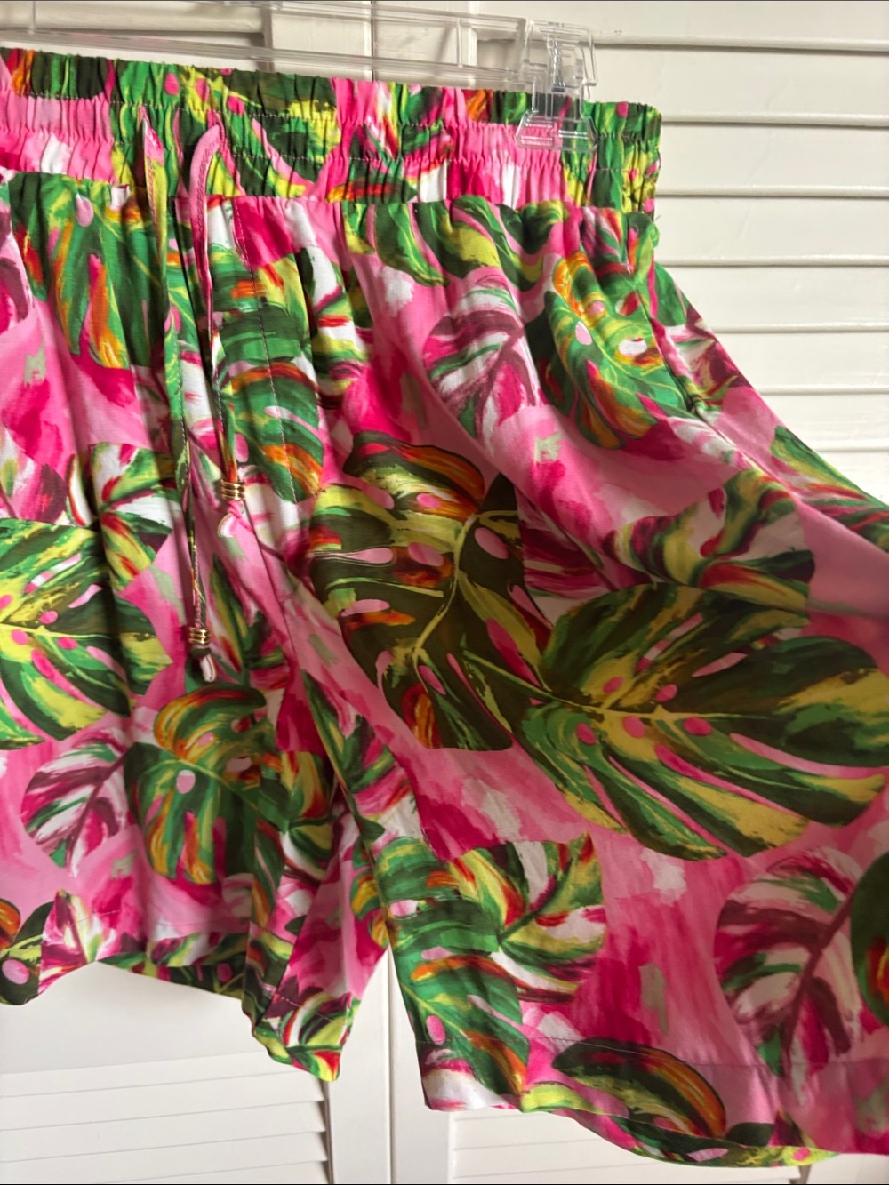 Caribbean Joe High Waist Tropical Leaf Print Shorts in Pink and Green